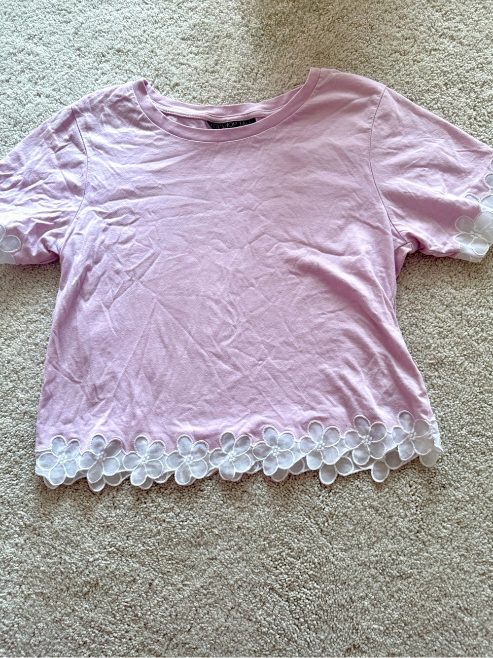 TOPSHOP Light Pink Floral Trim Scoop Neck Top